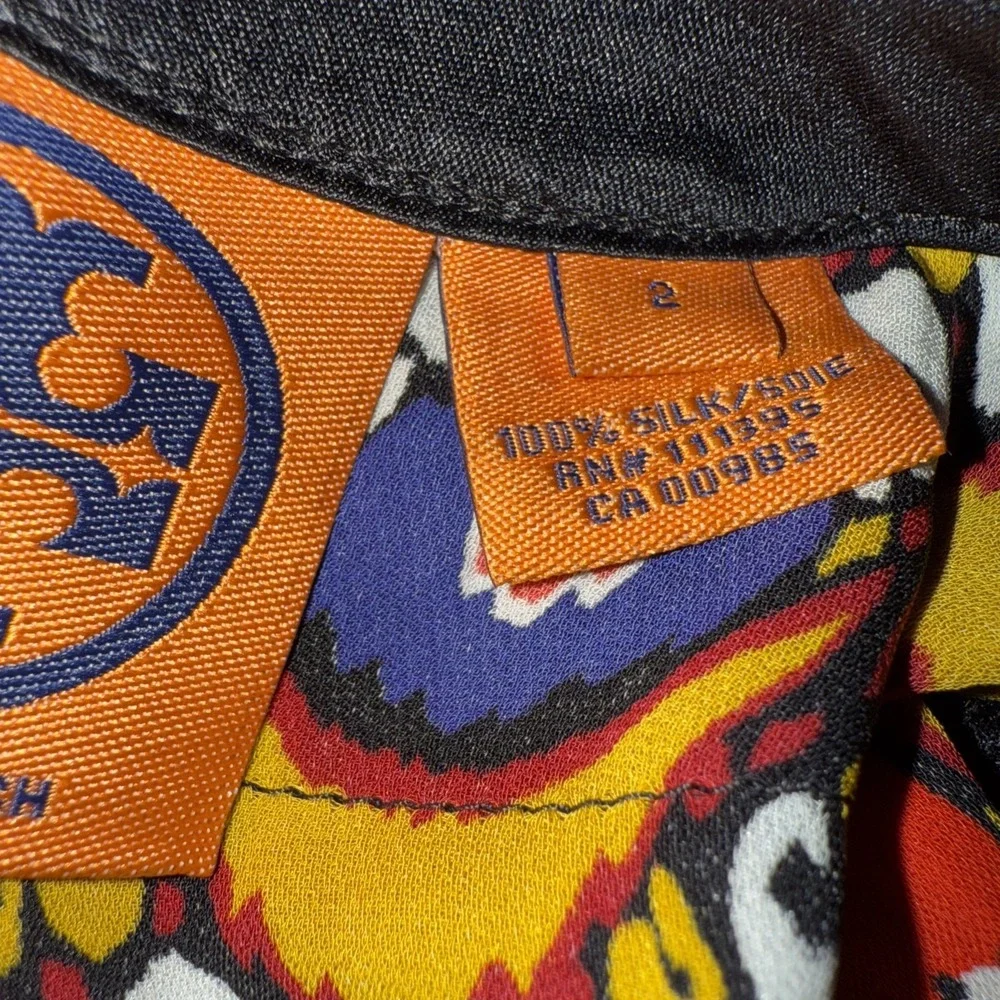 Tory‎ Burch Women's Multi-Color Print Beaded Top Size 2 Sleeveless Zip 100% Silk